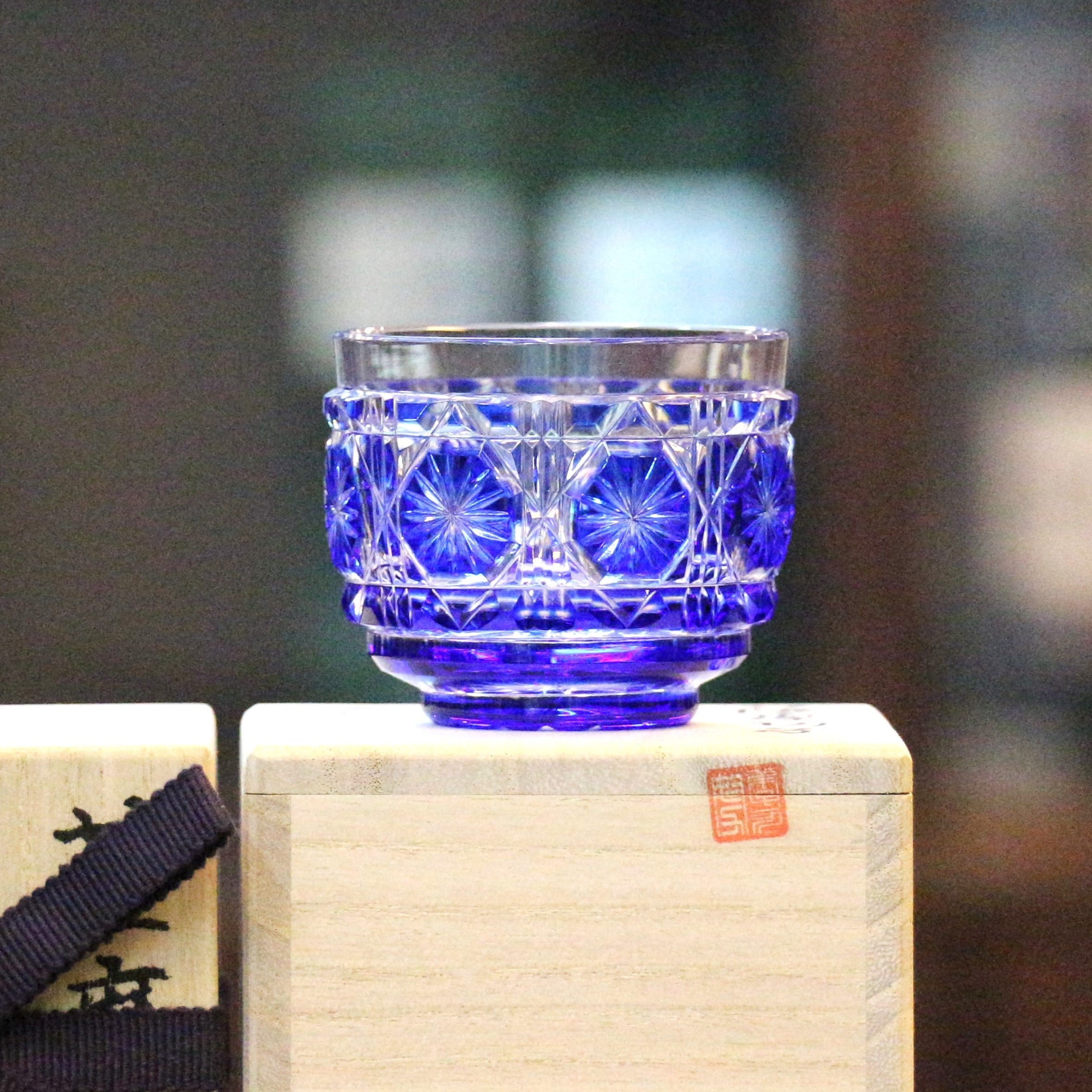 Satsuma Kiriko Hand Cut Small Sake Cup BLUE (Made in Japan)