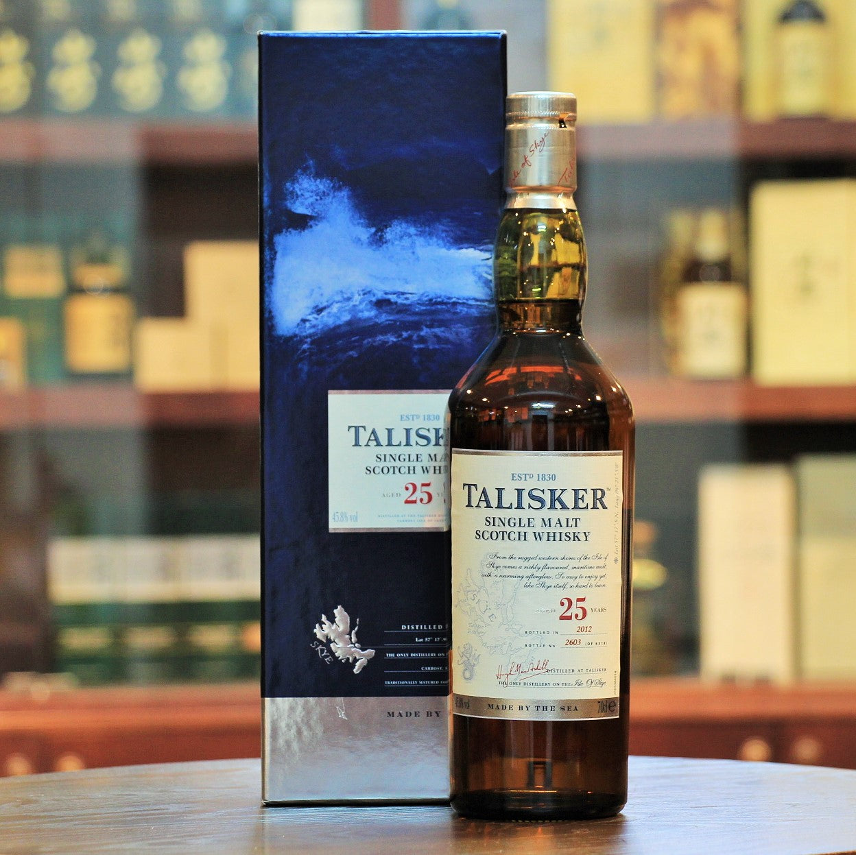 Talisker 25 Years Old Single Malt Whisky 2012 Release, The Talisker 25 is released within Diageo's 'Superpremium' editions and the 2012 release comprised only 6318 bottles. Sweet citrus with vanilla combined with a grassiness along with subtle peat smoke and the signature peppery coastal palate. 