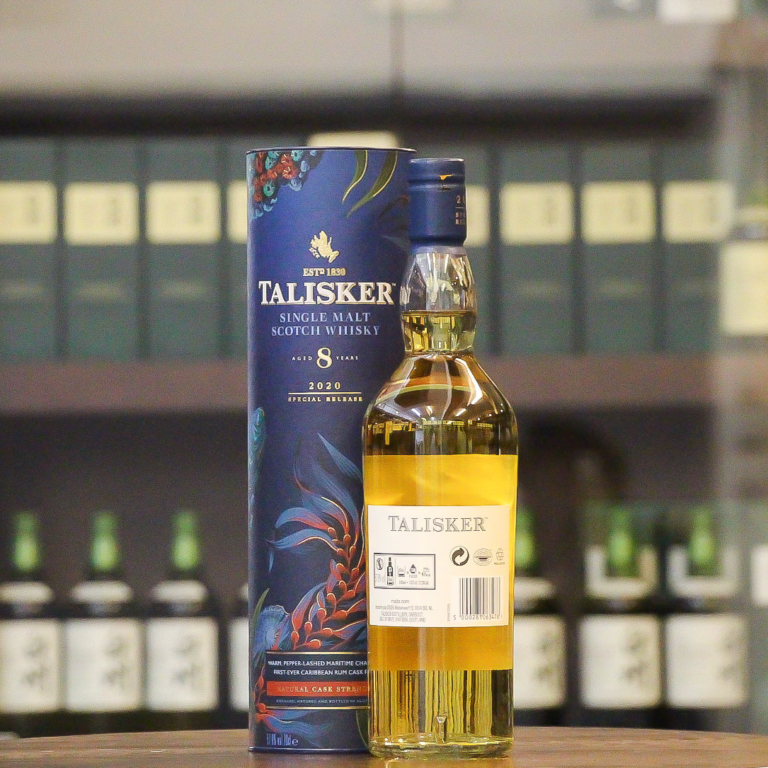 The first bottling from Talisker to be finished in pot-still Caribbean rum casks, this was a 2020 special release bottled at natural cask strength. Caramel aromas and sweetness from the rum cask finish balanced by sea salt, dry seaweed layered on a smoky barbecue as the base with the classic Talisker chilli pepper, smoke and dry finish.