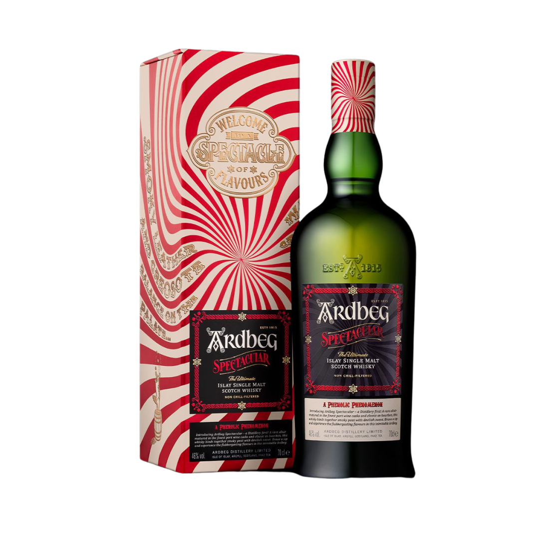 The Ardbeg Spectacular a Limited Edition single malt Scotch whisky released for Ardbeg Day on June 1, 2024, during the Fèis Ìle festival. &nbsp;Matured in a mix of port wine barriques and classic ex-bourbon barrels, this bottling brings together a combination of smoky peat and rich fruity sweetness.
