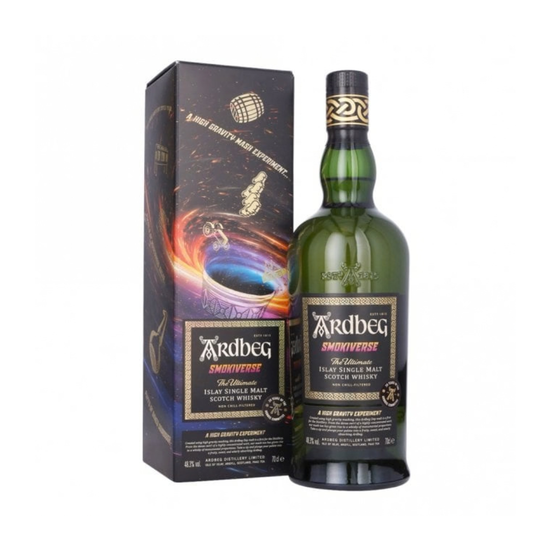 The Ardbeg SMOKIVERSE is a limited edition Islay single malt Scotch whisky released to celebrate Ardbeg Day 2025 and the 25th anniversary of the Ardbeg Committee. It is Ardbeg's first expression made using an innovative "high-gravity mashing" technique, reducing water and increasing grain in the mash tun to boost ester formation and concentrated flavors. At Mizunara The Shop in HK