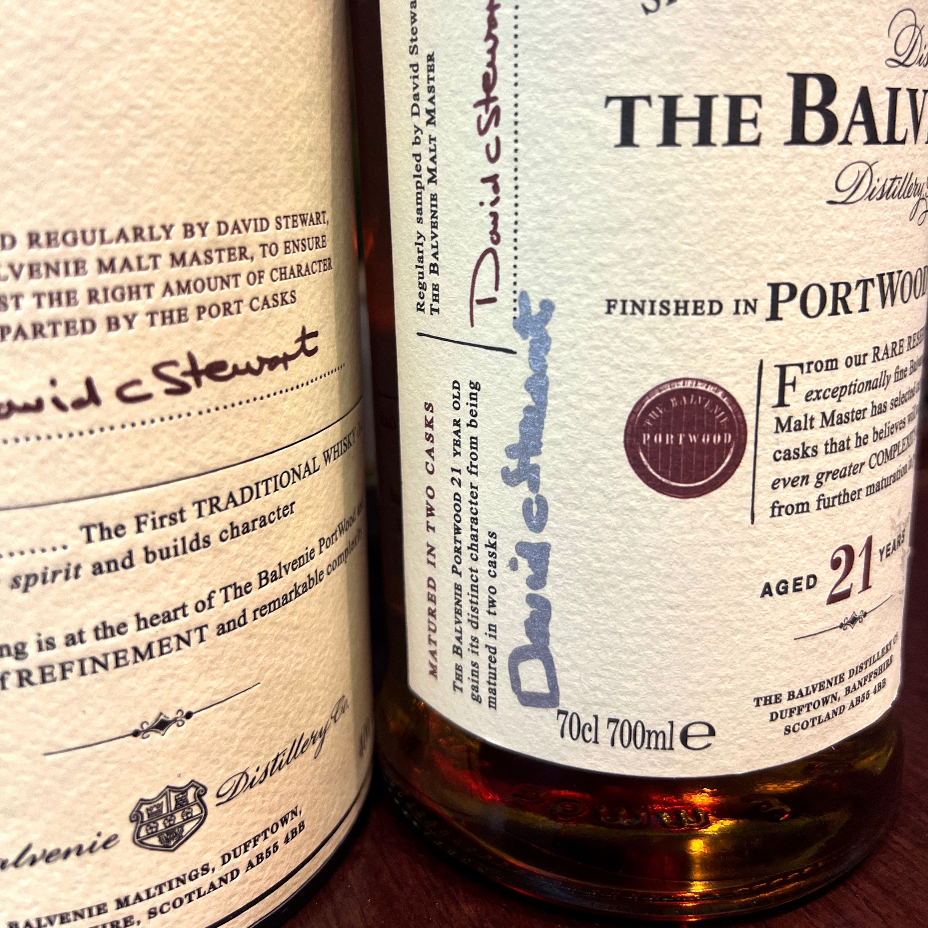Balvenie Port Wood 21 Year Old Single Malt Scotch Whisky (Older Version ABV 40%) Signed by David Stewart - 0
