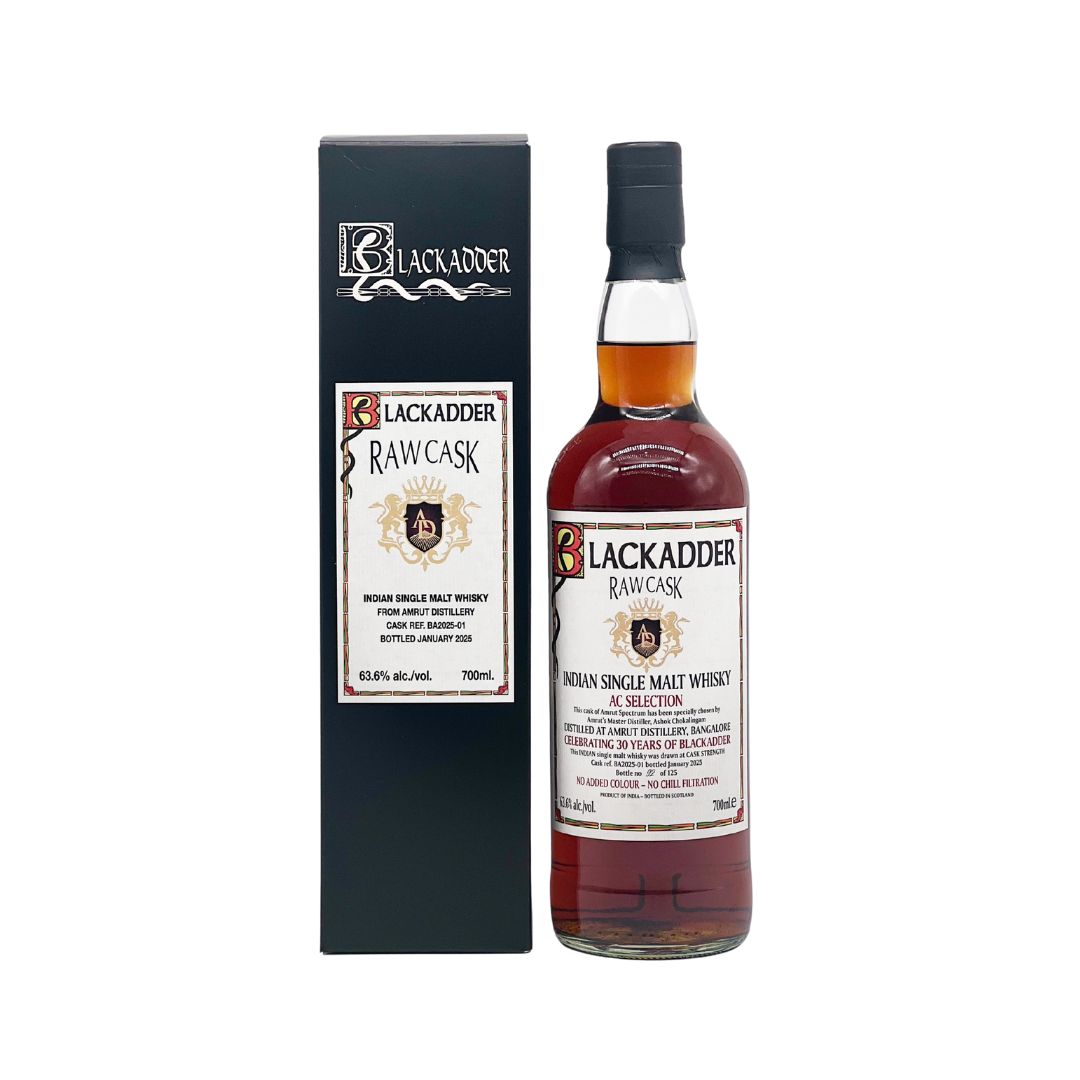 This single malt Indian whisky from Amrut Distillery in Bangalore was specially selected by Master Distiller Ashok Chokalingam and independently bottled by Blackadder to celebrate its 30th anniversary. Bottled in 2025 as cask BA2025-01, only 125 bottles were released. &nbsp;

Embodying the spirit of Blackadder’s Raw Cask series, this release remains unfiltered to preserve the natural cask sediments for maximum authenticity. Bottled at a powerful cask strength of 63.6% ABV, it is non-chill-filtered, uncolour