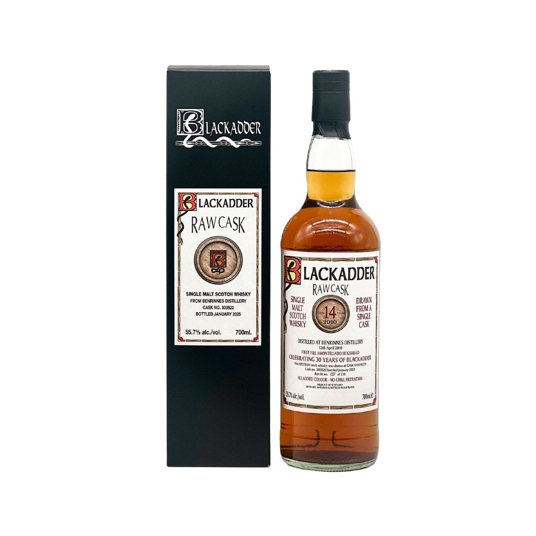 Blackadder Benrinnes 14 Year Old single cask single malt Scotch whisky from the&nbsp;Benrinnes distillery, independently bottled by Blackadder to celebrate its 30th anniversary. Distilled in 2010 and bottled in January 2025 after 14 years maturation in a first-fill Amontillado hogshead (cask 