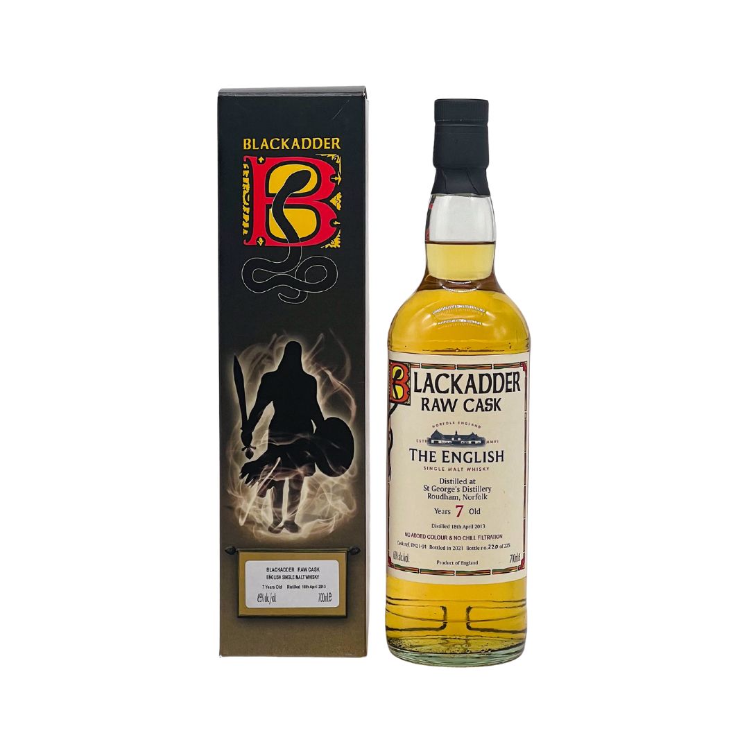 This "The English" single cask bottling is a 7 year old single malt from St George’s Distillery (The English Whisky Co. - English's oldest whisky distillery), independently bottled by Blackadder in its Raw Cask series. It&nbsp;bottled at a robust 65% ABV for full cask strength. Total of 225 bottles release wordwide.

The Raw Cask series delivers an “old-school” whisky that emphasizes natural oils and intense wood influence over refinement. It features no chill filtration, no added coloring, and visible cask