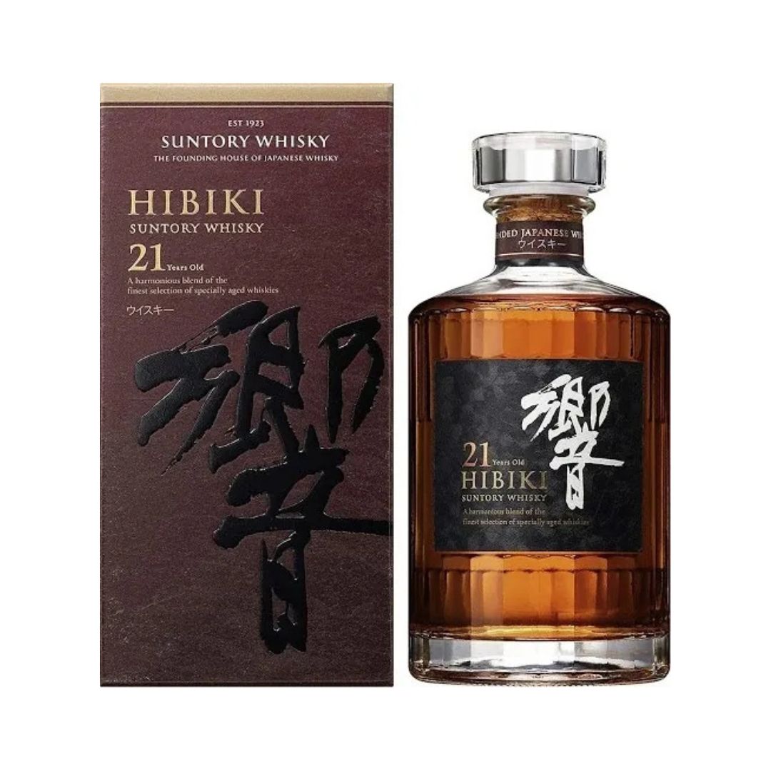 Hibiki 21 Years Old Suntory Japanese Blended Whisky – amber spirit in iconic 24-faceted crystal decanter with dark brown 響 calligraphy gift box, World's Best Blended Whisky | 響二十一年 三得利日本調和威士忌 響字禮盒 世界最佳調和威士忌