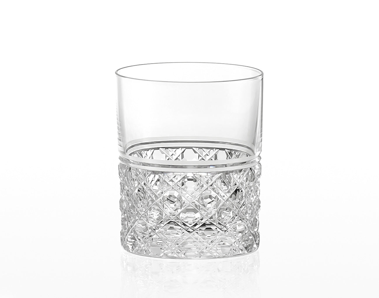 The straight vertical line of this Whiskey Glass creates stable holding comfort. Its simple timeless design features "Octagonal Basket Weave," a traditional pattern of Edo Kiriko on the bottom.