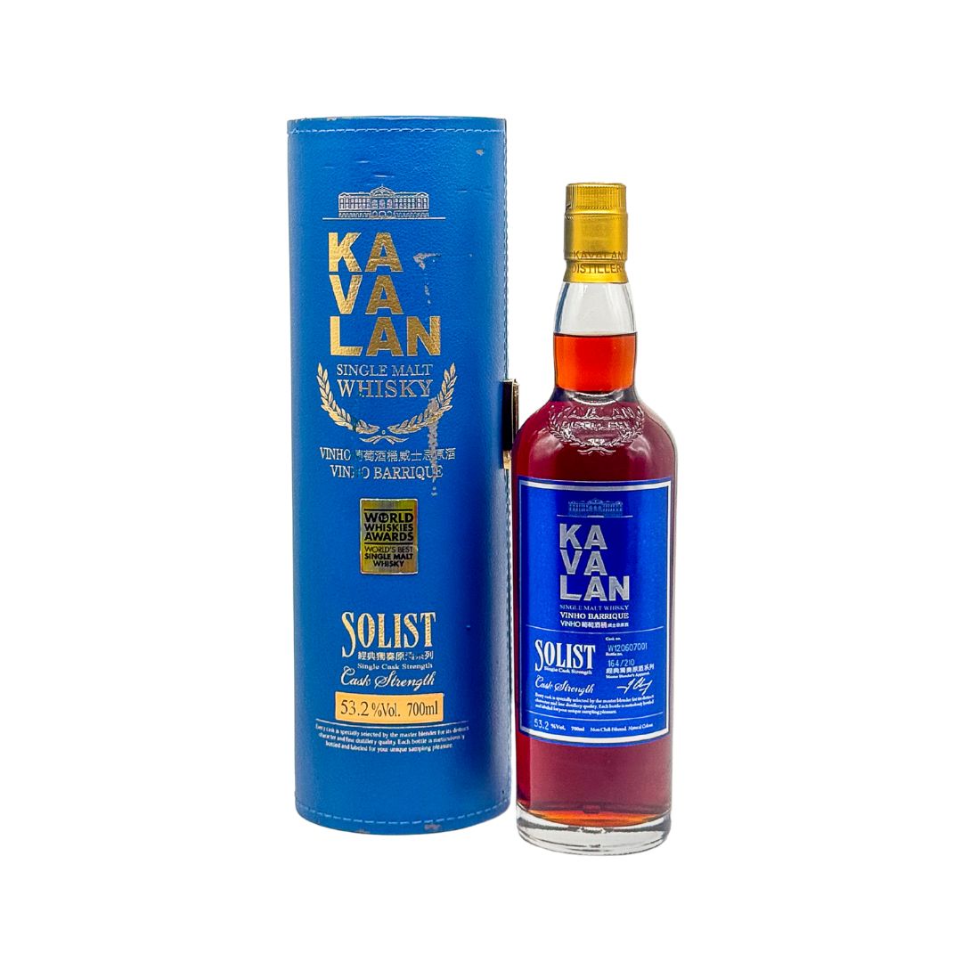Kavalan Solist Vinho Barrique Cask Strength is an unique single malt whisky from Taiwan. This older expression is bottled as a limited single cask release (Cask Number: W120607001), with a total of 210 bottles, each presented in a round PVC box.