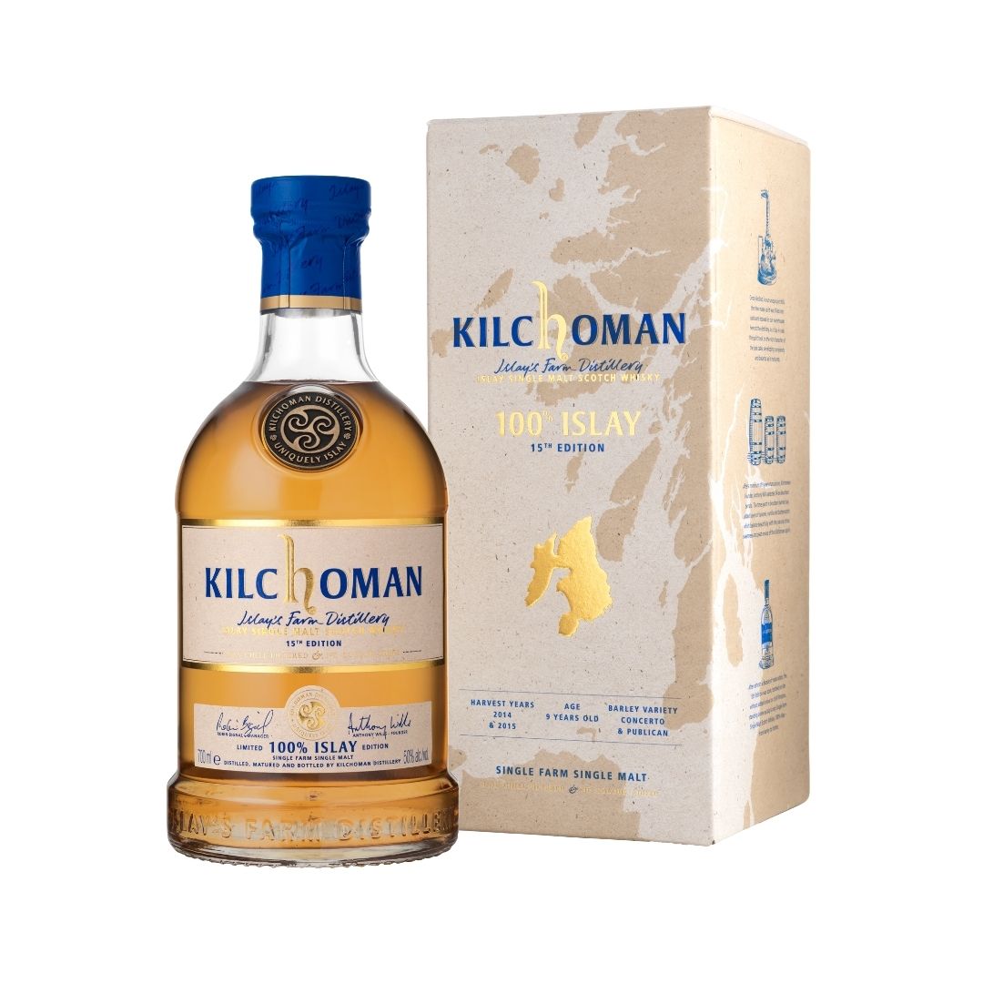 Kilchoman 100% Islay 15th Edition is a 9 year old whisky from Islay barley harvests of 2014 and 2015 (Concerto and Publican varieties), vatted from 54 ex-bourbon barrels Bottled at 50% ABV&nbsp;with added layers of caramel, vanilla, and butterscotch that balance beautifully with the natural citrus sweetness and Kilchoman's peat smoke.