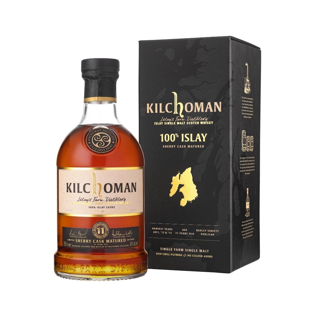 Kilchoman 11 Year Old Sherry Cask Matured 100% Islay single malt Scotch whisky draws from barley harvests of 2011, 2012, and 2013, matured for at least 11 years in 16 ex-Oloroso sherry butts. Layers of dried fruits and rich spices infuse the whisky, balancing beautifully with Kilchoman’s signature citrus sweetness and peat smoke. This release showcases the distillery’s fully Islay-grown, malted, and bottled philosophy with sherry-driven depth.