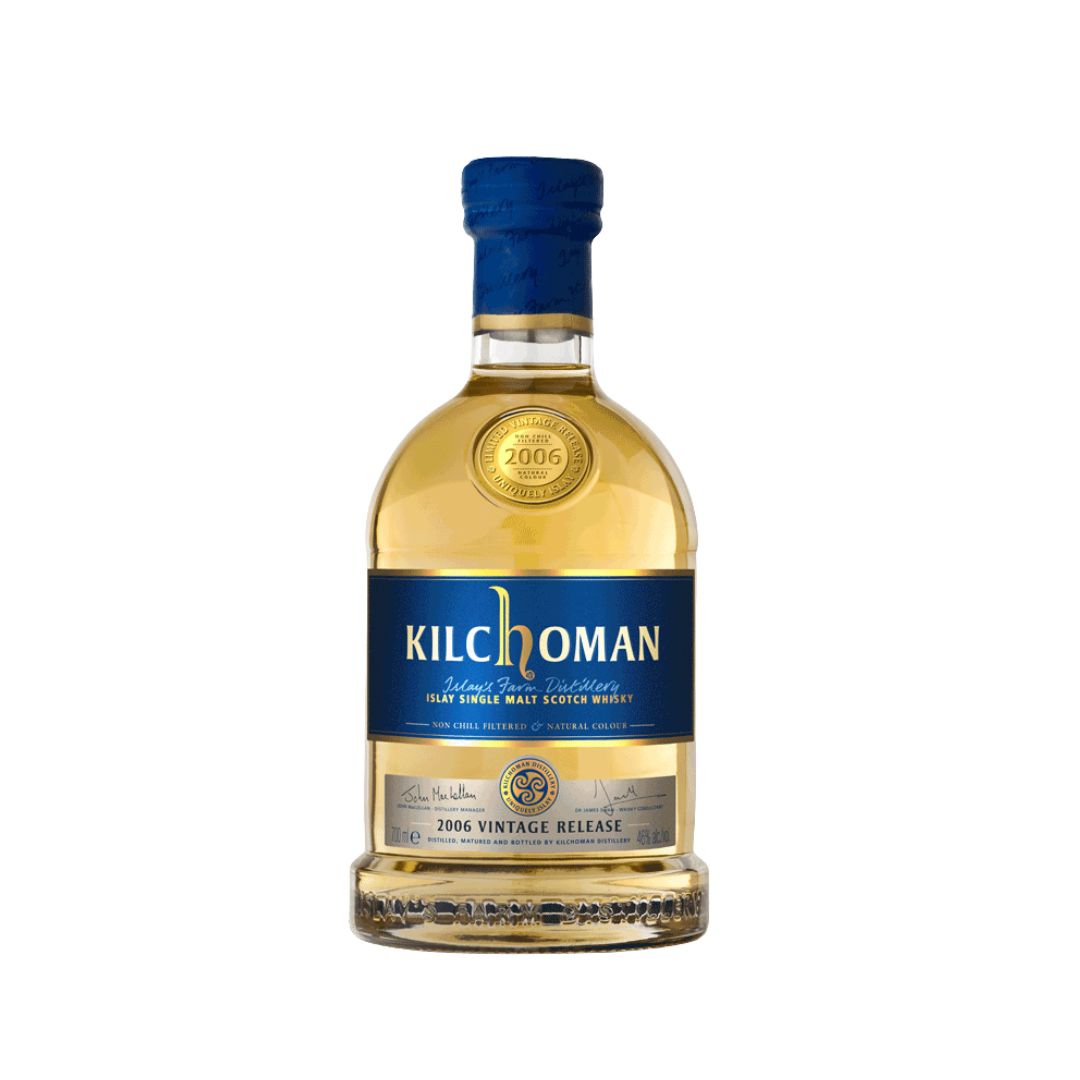 The 2006 Vintage was matured in a combination of fresh and refill bourbon barrels and bottled in 2011. It reflects Kilchoman’s early style: youthful, yet full of character, and marks the distillery’s first 5-year release.

Color: Light beech darkening nicely with age. Nose: Peaty aroma, nice soft cooked fruits, Christmas cake. Palate: Cloves, butterscotch, soft citrus, mouth-filling and with a lasting sweetness. Finish: A classic Islay Malt, now showing benefit of ageing; peaty, fresh and clean at the end. 