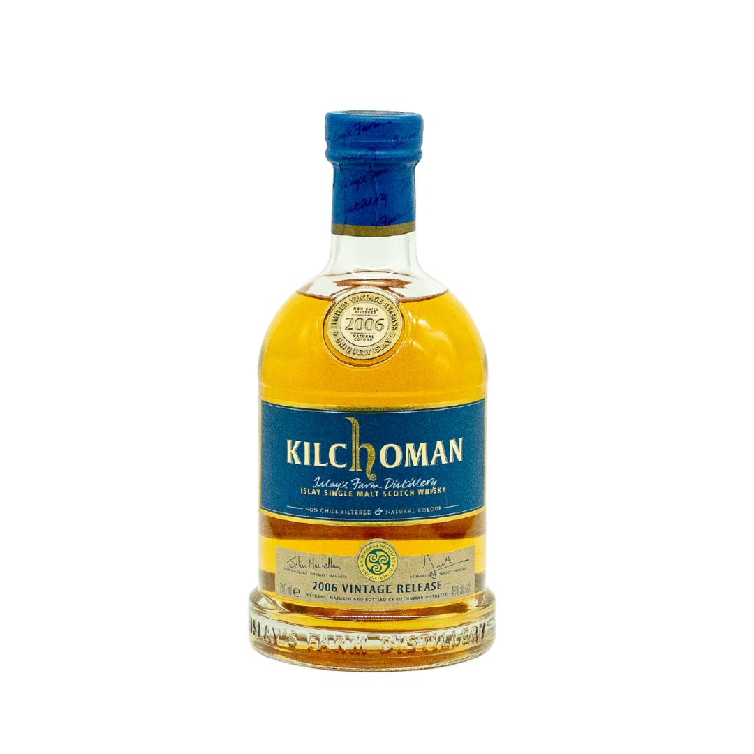 The 2006 Vintage was matured in a combination of fresh and refill bourbon barrels and bottled in 2011. It reflects Kilchoman’s early style: youthful, yet full of character, and marks the distillery’s first 5-year release.

Color: Light beech darkening nicely with age. Nose: Peaty aroma, nice soft cooked fruits, Christmas cake. Palate: Cloves, butterscotch, soft citrus, mouth-filling and with a lasting sweetness. Finish: A classic Islay Malt, now showing benefit of ageing; peaty, fresh and clean at the end. 