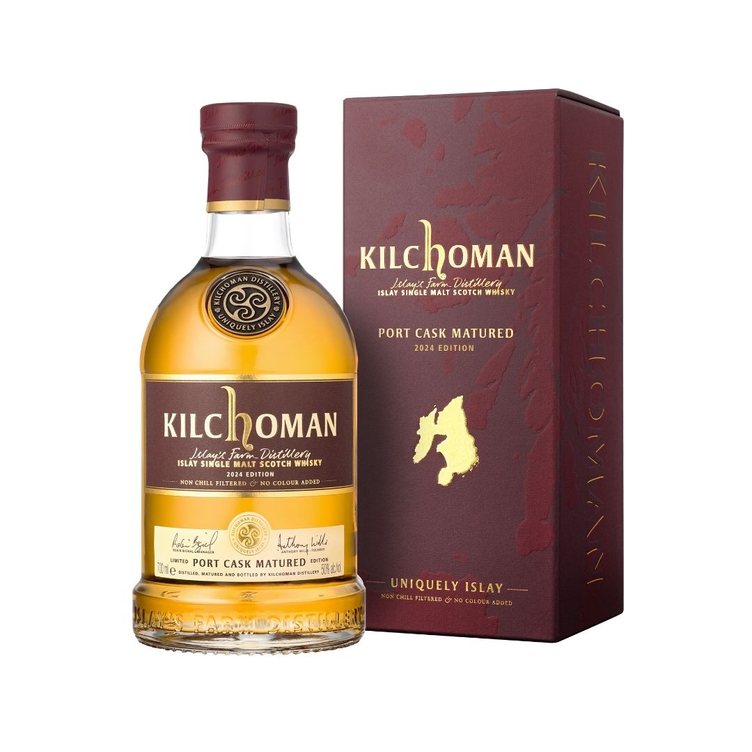Kilchoman Port Cask Matured 2024 Edition is the third edition of the Port Cask Matured series. This limited release fully matured in refill Ruby Port hogsheads, which draws from casks of the two previous editions—nearly 10 year old stocks from 2014&nbsp; and 6 year old stocks from 2018.