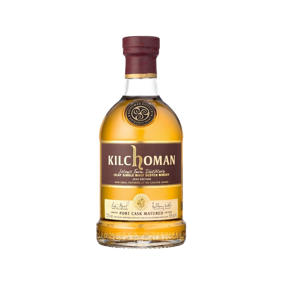 Kilchoman Port Cask Matured 2024 Edition is the third edition of the Port Cask Matured series. This limited release fully matured in refill Ruby Port hogsheads, which draws from casks of the two previous editions—nearly 10 year old stocks from 2014&nbsp; and 6 year old stocks from 2018.