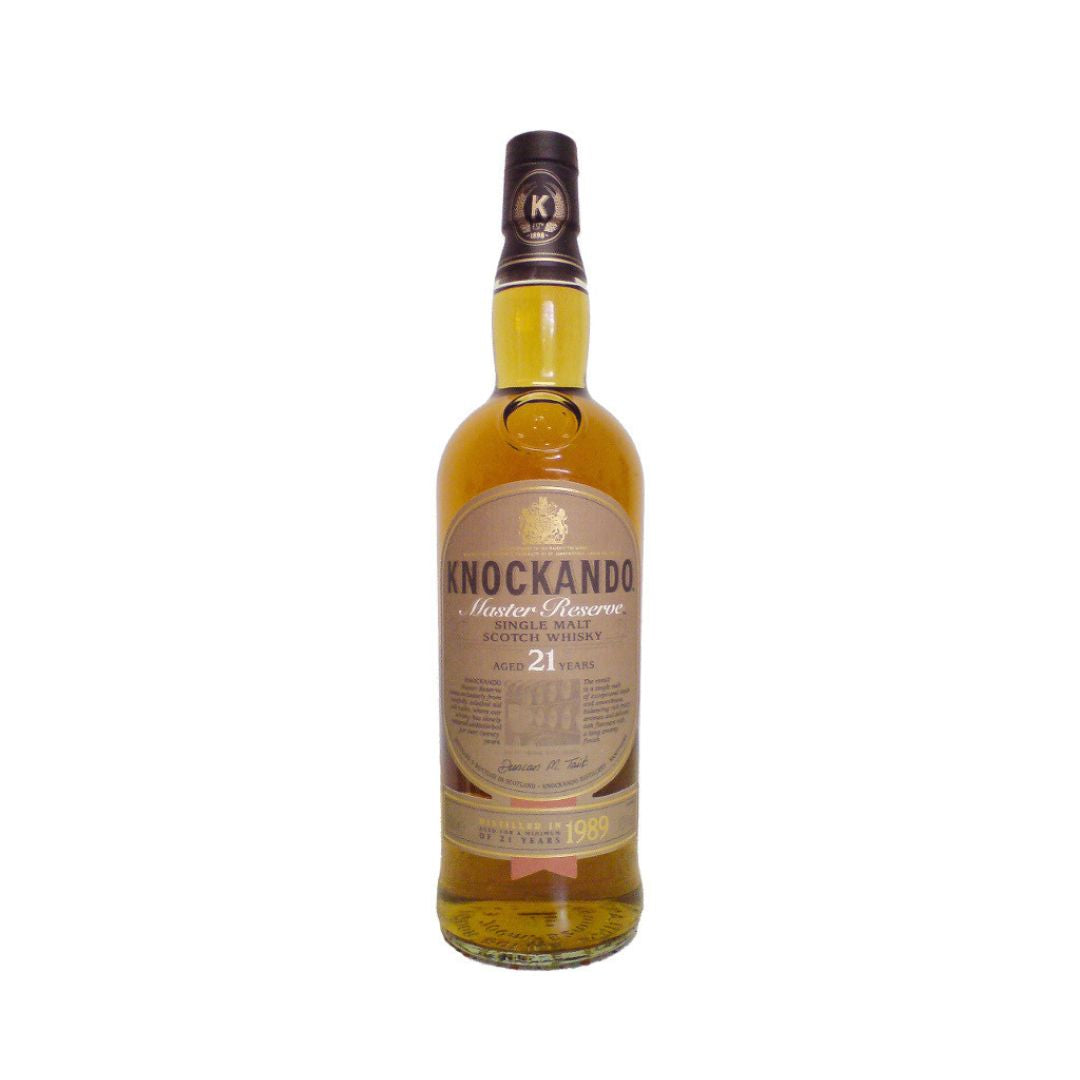 A vintage 21-year-old Knockando Master Reserve, distilled in 1987 and bottled in 2008. Part of Knockando’s premium range of vintage-dated official bottlings, this expression was matured exclusively in carefully selected old oak casks, where the whisky slowly developed undisturbed for more than two decades.


This elegant Speyside single malt displays layers of soft malt, dried fruit, honeyed sweetness, caramelised nuts, and polished oak, followed by a smooth, gently spiced finish. Mature and increasingly di