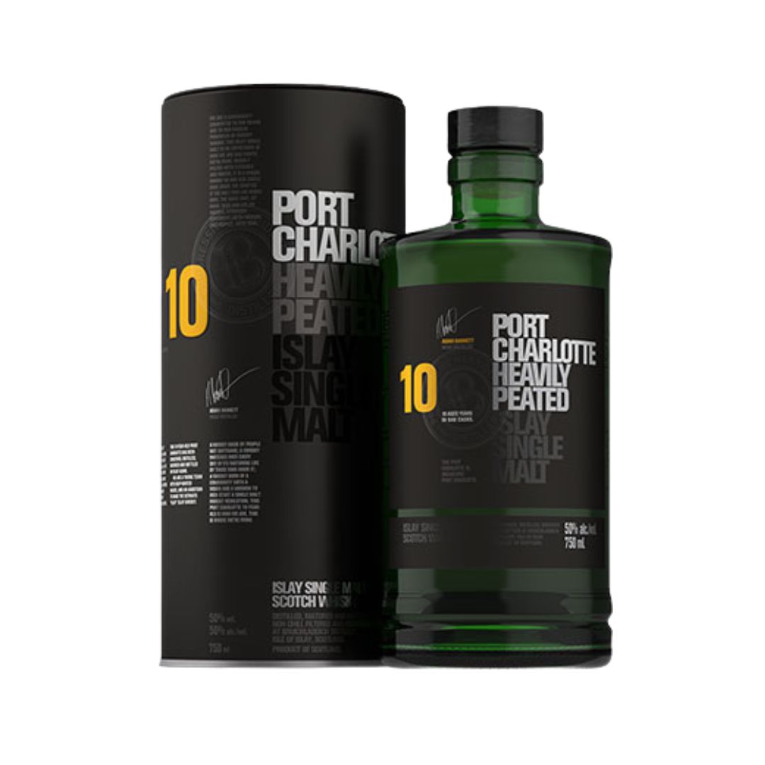 This 10 year old Port Charlotte heavily peated to around 40 ppm—is distilled, matured (in ex‑American whiskey casks and French wine casks), and bottled entirely on Islay by Bruichladdich Distillery. Port Charlotte sits between classic peated Islay malts and Bruichladdich’s ultra‑heavily peated Octomore range. Highly rated on Whiskybase at 86+ from over 2,700 votes,

Tasting Note: Nose:&nbsp;peat smoke, hints of fruits and creamy. Palate:&nbsp;smoke and salty with seaweed. Finish: medium long, some wood peat