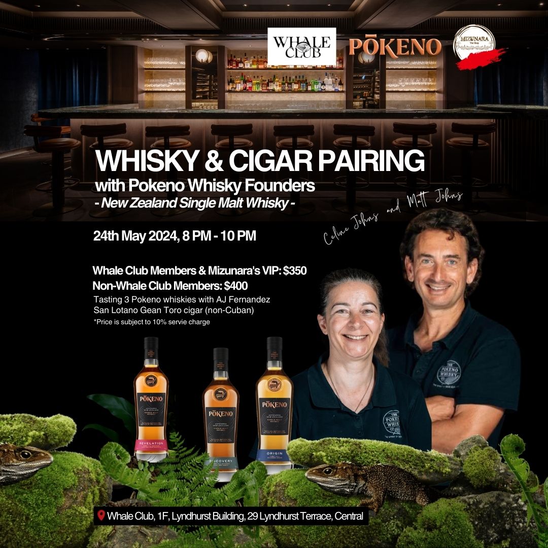Whale Club "Pokeno Whisky & Cigar Pairing" with Matts Johns & Celine Johns on May 24th 2024 @ 8 p.m.
