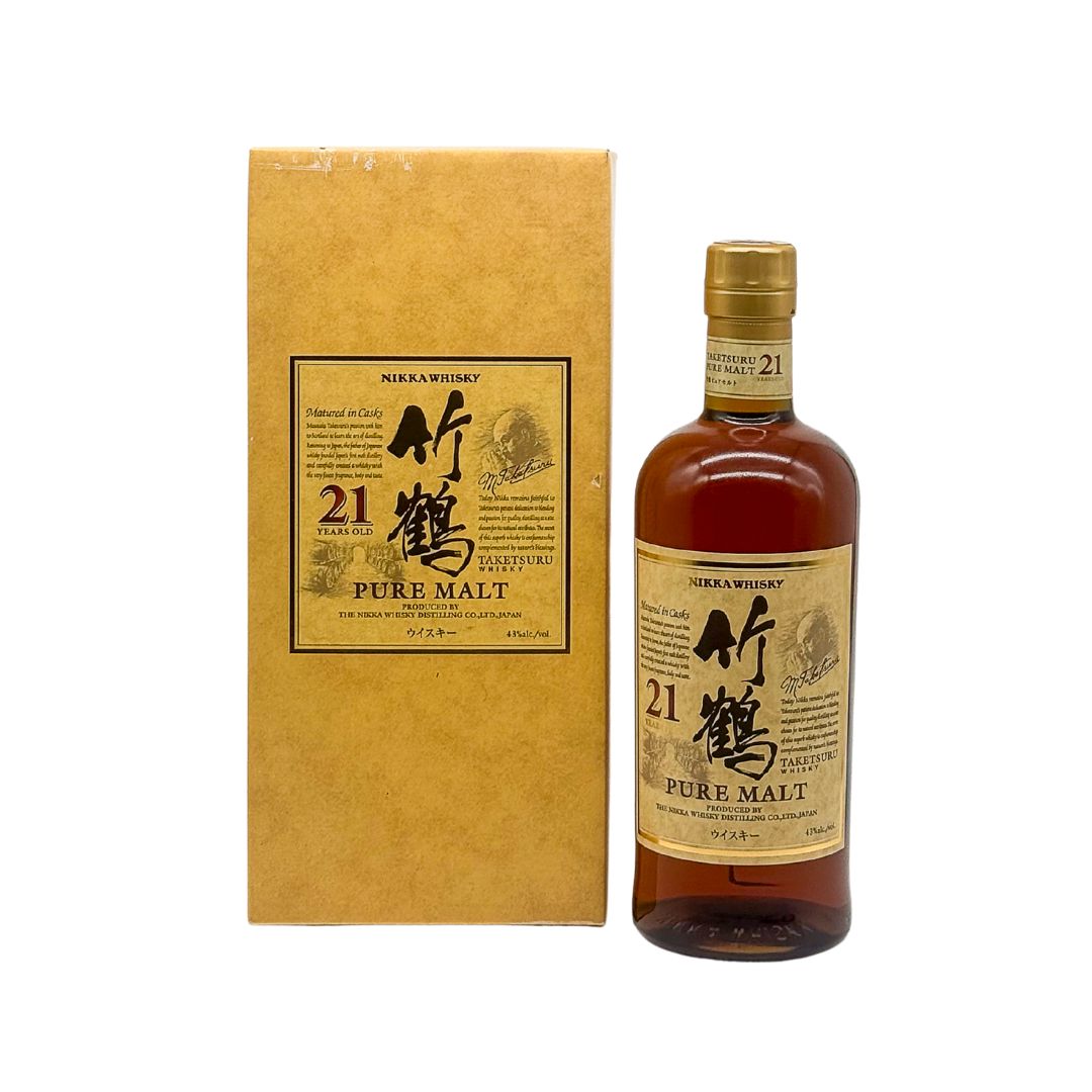 Nikka Taketsuru 21 Years Old Pure Malt Whisky is a premium Japanese blended malt crafted by Nikka, blending malt whiskies from their two distilleries, Yoichi and Miyagikyo. Bottled at 43% ABV and aged for 21 years.&nbsp;
This highly acclaimed and award-winning whisky — named after the father of Japanese whisky, Masataka Taketsuru — won the title of World’s Best Blended Malt Whisky at the 2010 World Whisky Awards.
Sadly, this expression has been discontinued as of 2020 and limited bottles remain available 