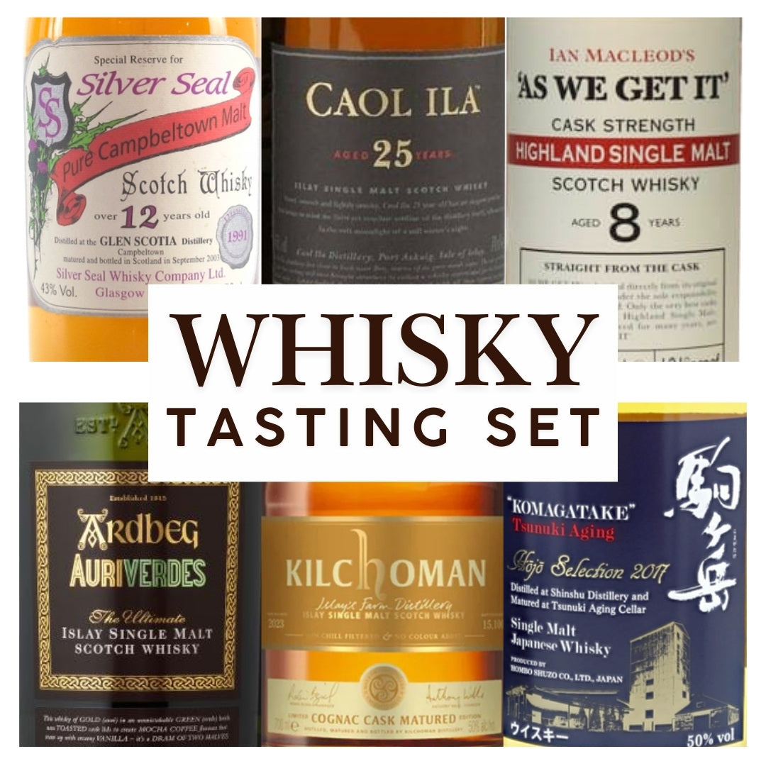 Join our whisky adventure with a curated set of six 30 ml samples of Scotch and Japanese whiskies, each from a distinct region and showcasing unique cask finishes. Embark on a sensory journey through these exceptional whiskies, each offering its own character and heritage.