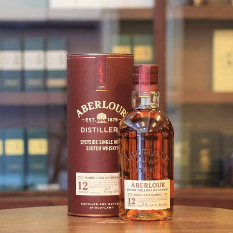 This Speyside single malt from Aberlour distillery is double mutured in American oak and Spanish Sherry for 12 years. Soft and rounded with apples on the nose, the taste is sweet, toffee and spice like cinnamon and ginger. Lingering finish with sweet and warm spice.