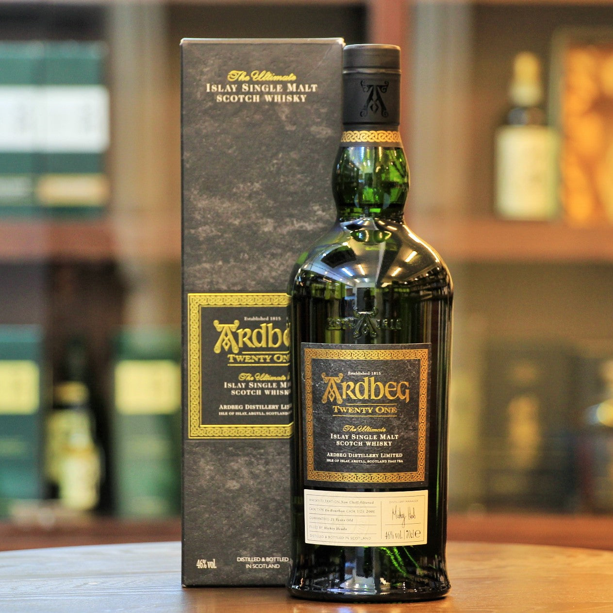 A rare single malt scotch whisky from the Ardbeg distillery on Islay in Scotland. This bottle has been filled by Micky Heads, the Master Distiller and matured in bourbon barrels for 21 years. Now available on Mizunara The Shop in Hong Kong