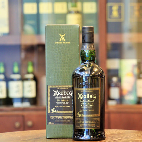This is the general release (hence called Untamed Release) of 2011 Ardbeg Committee Release - Alligator - named such due to the high level of char of the virgin American White Oak casks used for maturation, which makes the inside of the cask surface look like an alligator skin. 