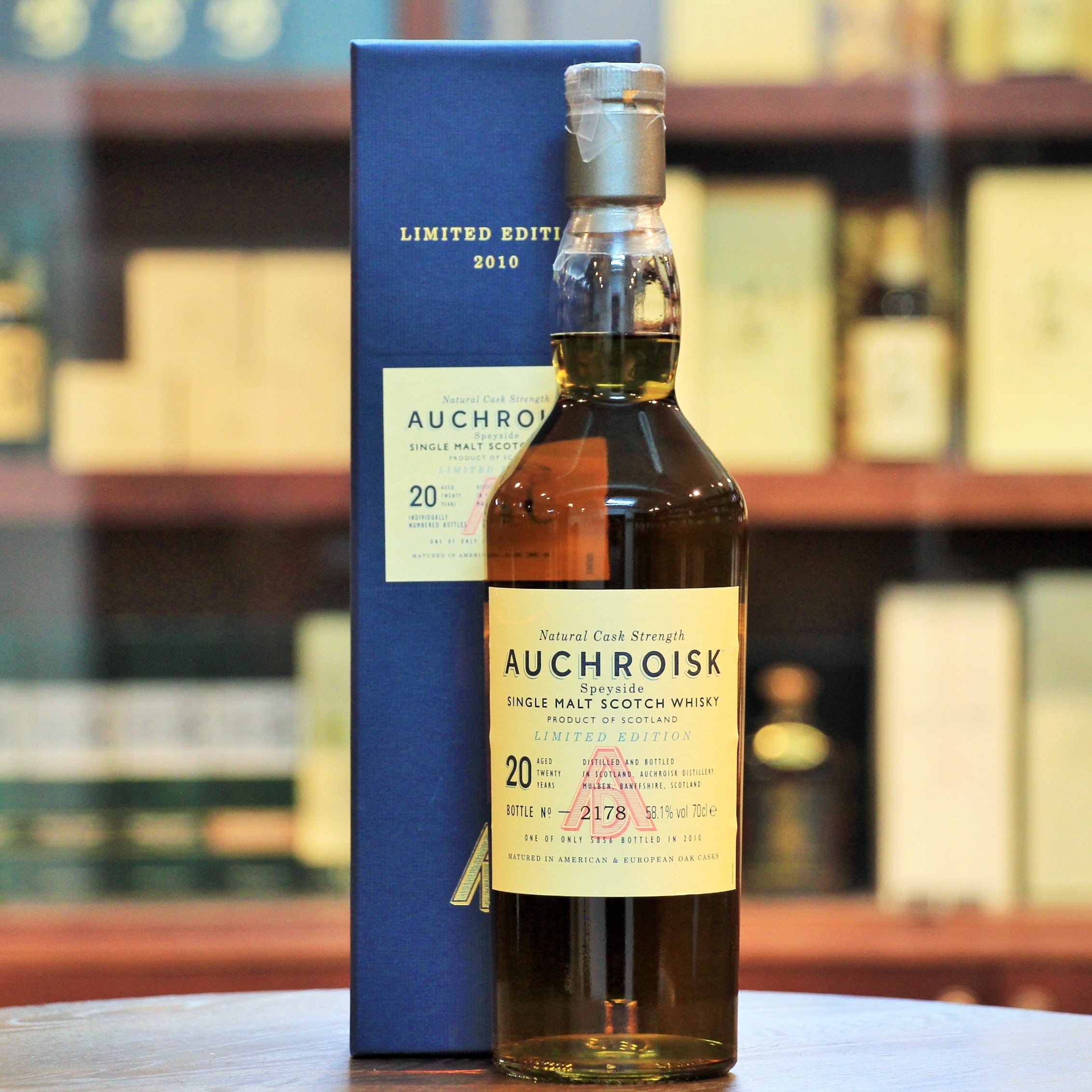 Auchroisk Limited Edition 20 Natural Cask Strength, American and European Oak matured and bottled in 2010 at Natural Cask Strength. A full bodied and rich single malt.