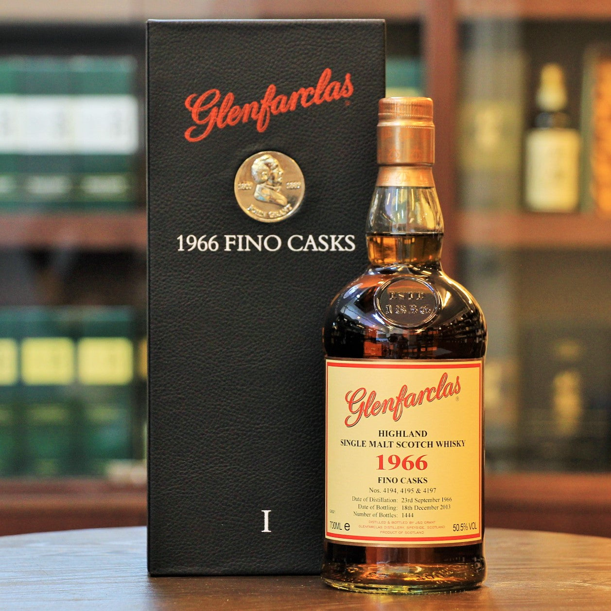 Released by the family owned Glenfarclas Distillery, this Collector Series comprise, six extremely exclusive Whiskies, each representing one of six generations of the Grant Family which has continued to own the Distillery. This bottling is the first one of the series and comes in a black box adorned with a silver coin featuring the portrait of John Grant (1805-1889), who purchased the distillery on 8th June 1865.&nbsp;Distilled on the 23rd September 1966 and bottled on 18th December 2013 from Fino Cask 