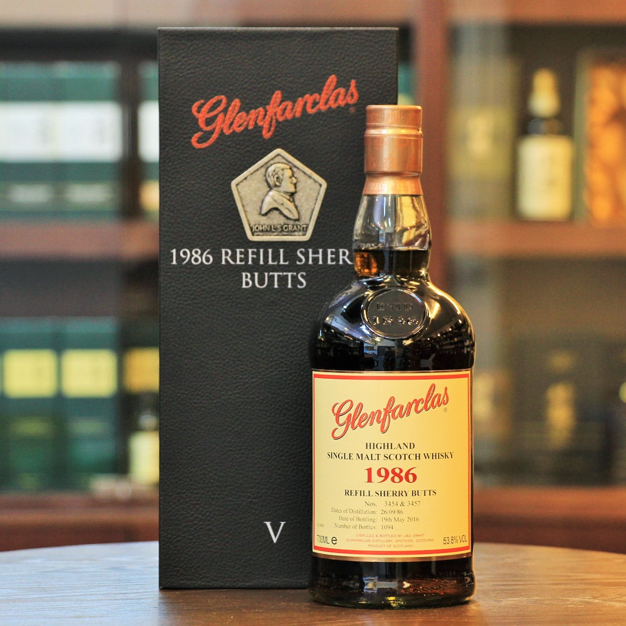 Released by the family owned Glenfarclas Distillery, this Collector Series comprise, six extremely exclusive Whiskies, each representing one of six generations of the Grant Family which has continued to own the Distillery. This bottling is the fifth one of the series and comes in a black box adorned with a metal coin featuring the portrait of John L S Grant.&nbsp;Distilled on 26th September 1986, bottled on 19th May 2016 from Refill Sherry Butt 