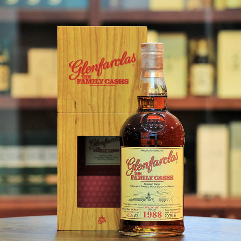Glenfarclas 1988 Family Cask #1523 Spring of 2017, A brilliant single cask bottling aged in a refill sherry butt. Rated at 91+ points on Whiskybase.