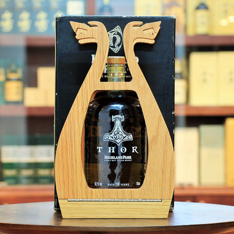 Highland Park Thor Single Malt Whisky Valhalla Collection, Released in 2012, this was the first of the Valhalla Collection/Series. 23,000 bottles were released.The Valhalla Collection captures Orkney's historical Scandinavian connections with Thor representing the Norse God of Thunder and supposedly the creator of the Cliffs of Yesnaby on Orkney's west coast.