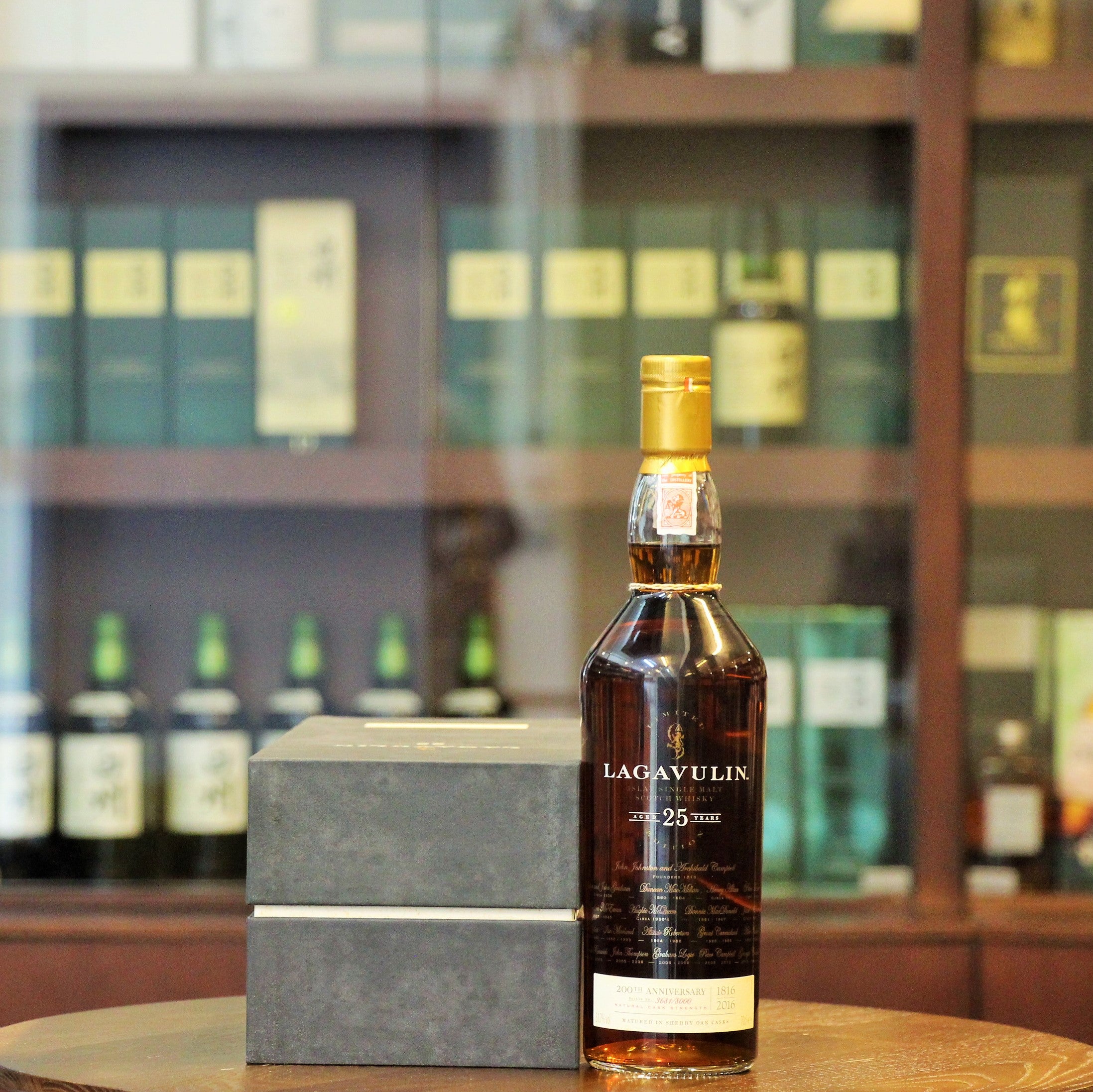 This limited edition release from Lagavulin celebrates the 200th Anniversary of this much famed Islay Distillery (1816 - 2016). Matured in Sherry Oak Casks, 8000 bottles were released. Please note that the bottle number is for reference only. Rated 92 points (5 Stars) by WhiskyFun. Rated 92+ on whiskybase over 350+ votes.