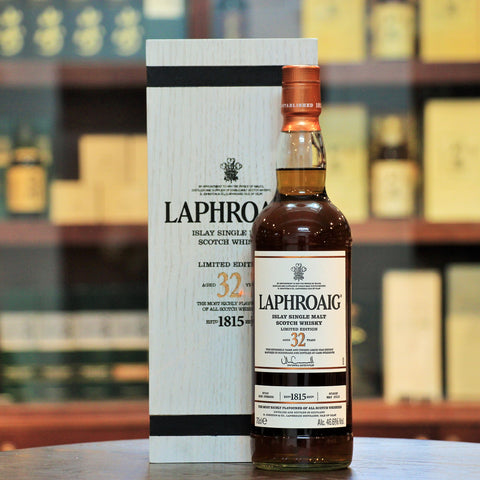 Laphroaig 32 Years 200th Anniversary Limited Edition, A limited release to celebrate the 200th Anniversary this whisky is special indeed. Matured in first fill ex-Olorosso Sherry Hogshead.