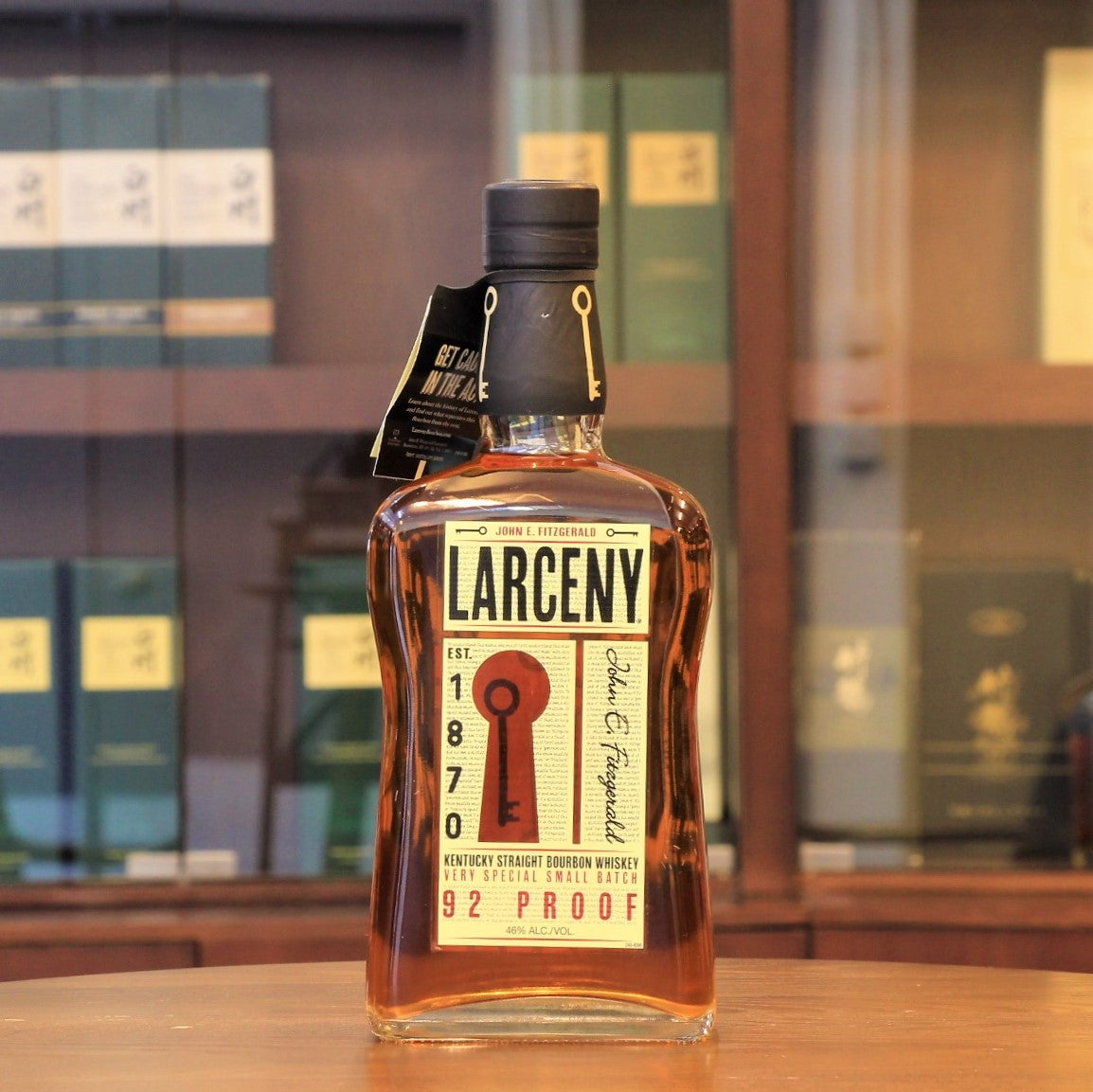 This Larceny Kentucky Straight Bourbon is following the tradition of Old Fitzgerald to use more wheat (instead of rye) as the secondary grain in the mashbill yielding a softer and rounder character. Limited number of barrels in rickhouse are hand-selected by master distiller and vatted as a  special small batch, bottled at 92 proof. 