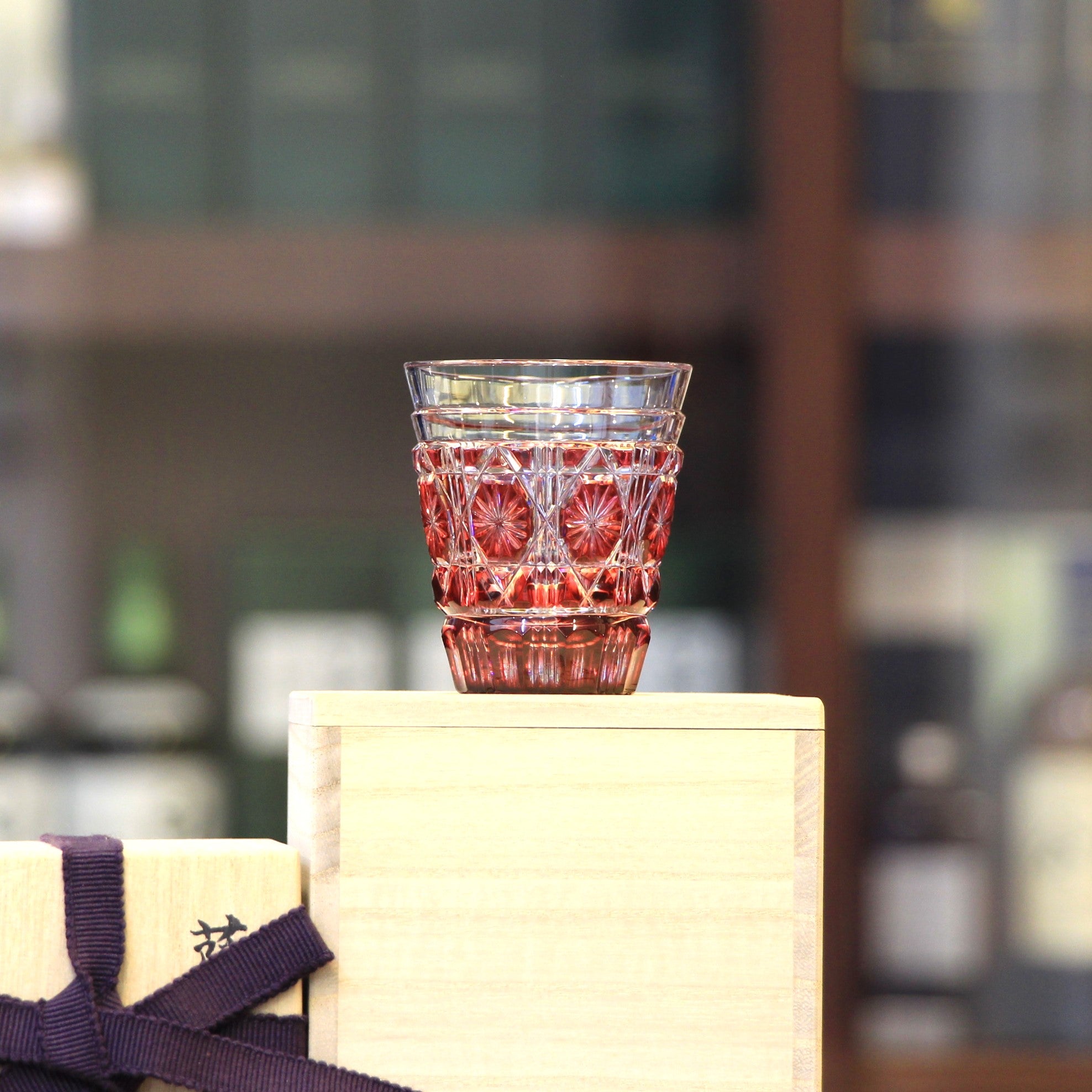 Satsuma Kiriko Hand Cut Small Whisky Glass Red (Made in Japan)-1