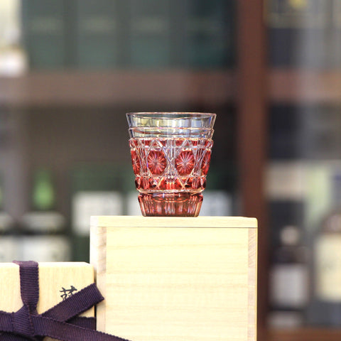 Satsuma Kiriko Hand Cut Small Whisky Glass Red (Made in Japan)