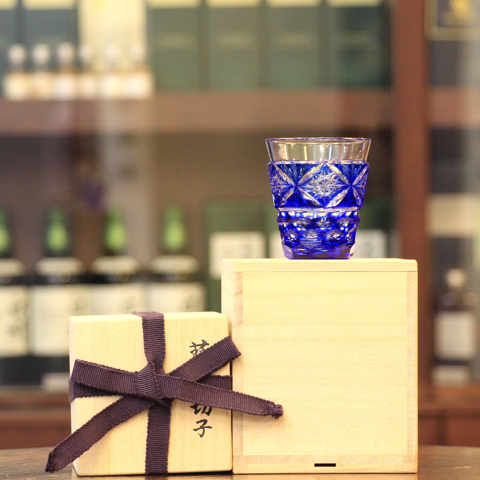 Satsuma Kiriko Hand Cut Small Whisky Glass Blue (Made in Japan)-2