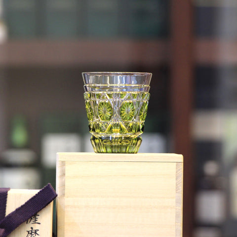Satsuma Kiriko Hand Cut Small Whisky Glass Olive (Made in Japan)