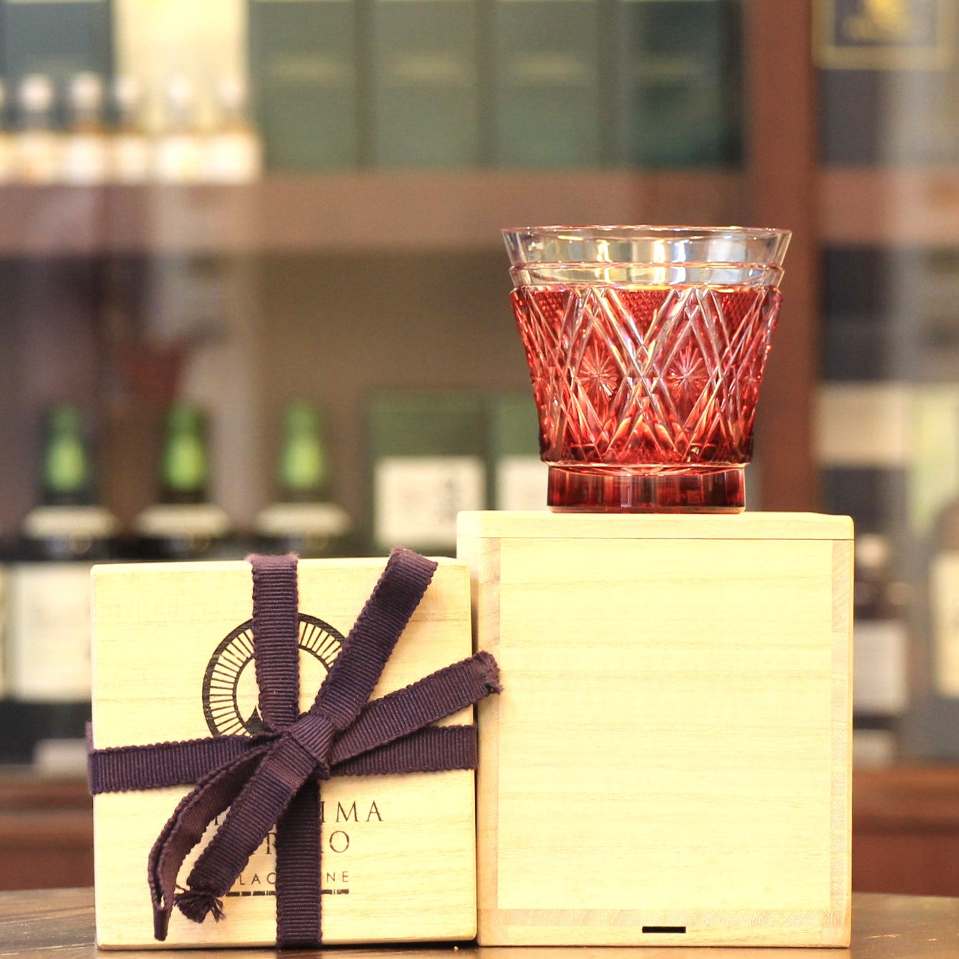 Satsuma Kiriko Hand Cut Rock Glass Red (Made in Japan)