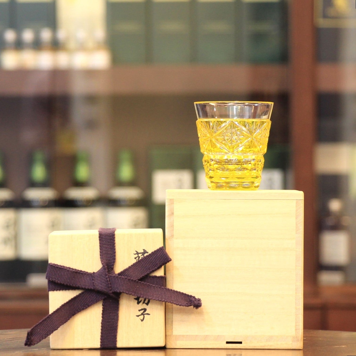 Satsuma Kiriko Hand Cut Small Whisky Glass Yellow (Made in Japan)-2