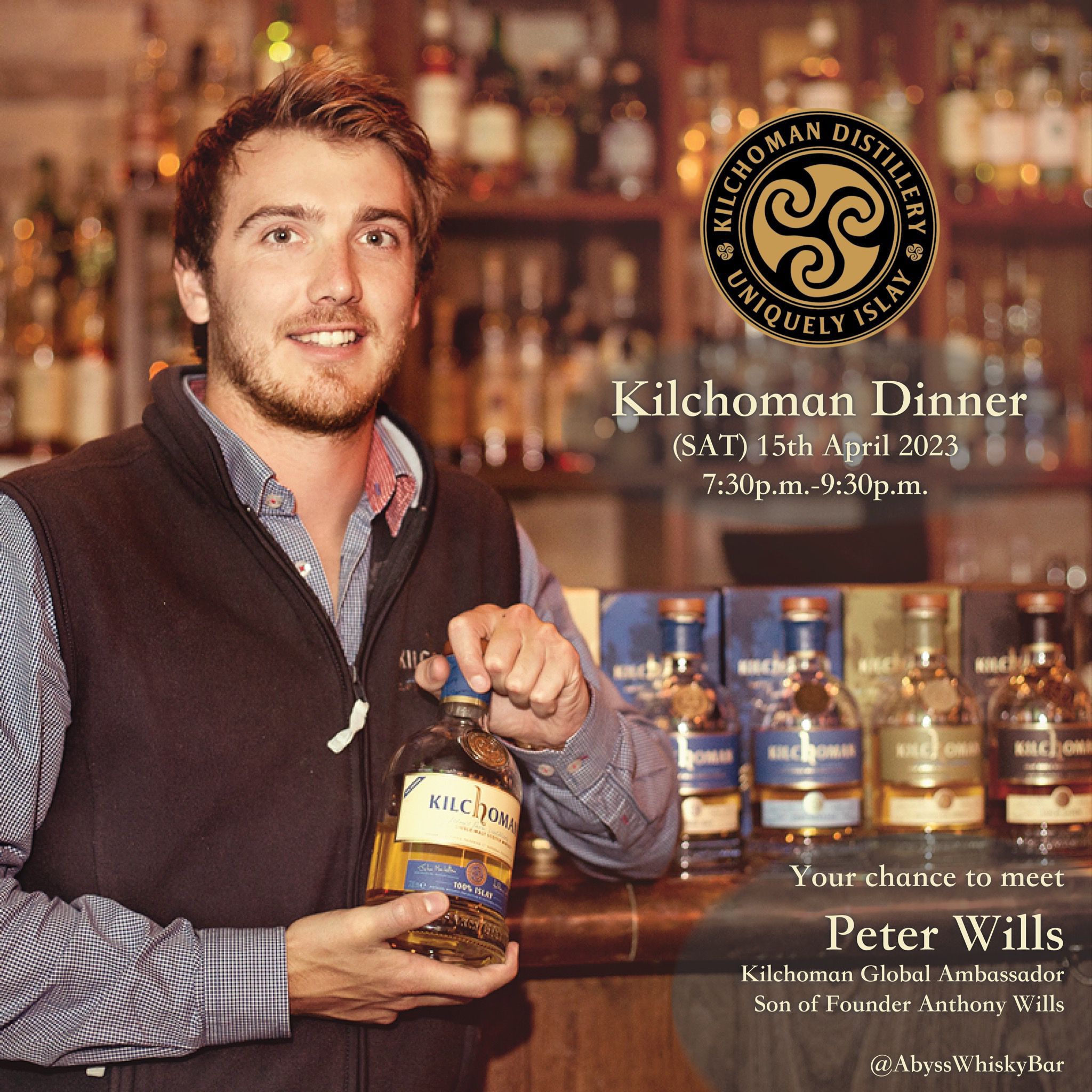 Abyss Whisky Bar "7 Course Chinese Food Pairing x Kilchoman Islay Whisky" with Peter Wills on April 15th 2023 @ 7:30 p.m.